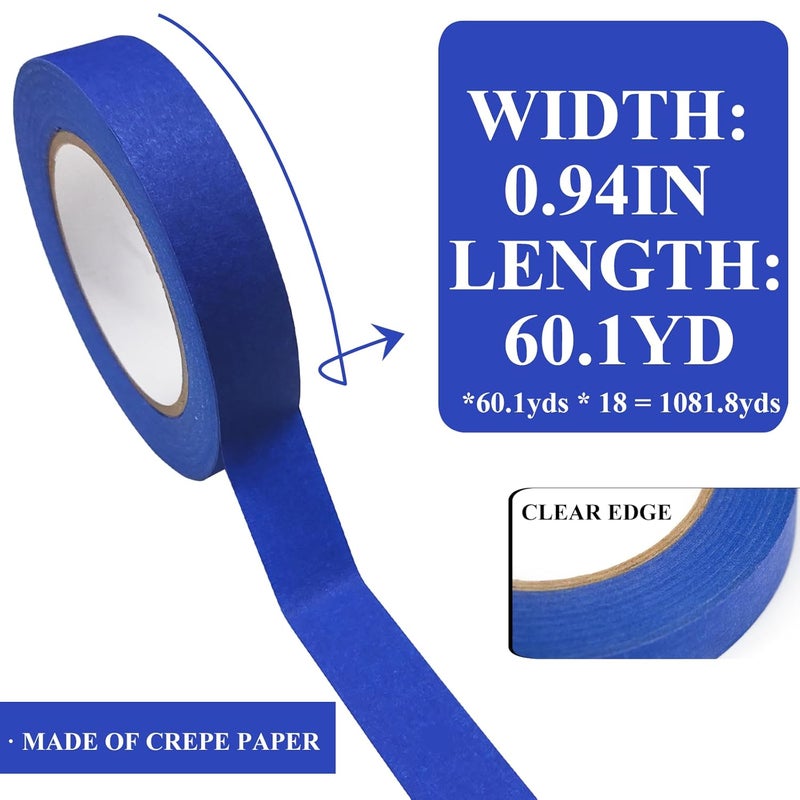SmaringRobot Premium Blue Tapes, Painters Tape, Masking Tape (1081.8yd =0.94IN*60.1yd*18 Rolls), Medium Adhesion, Edge-Lock, Multi-Surface Painter's Paper Tape for Walls Painting Supplies, Packing Labeling - Image 2
